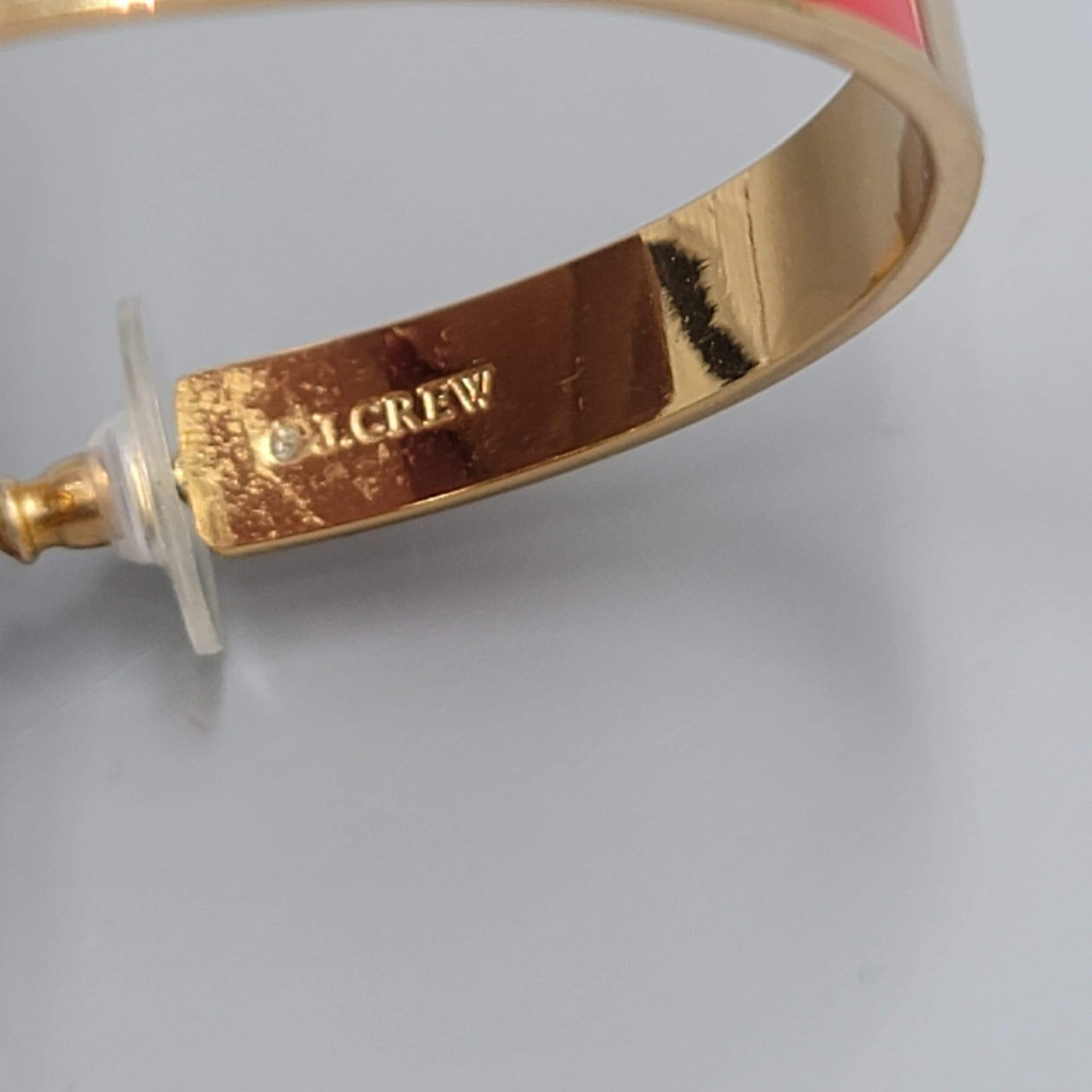 J Crew Hoop Pierced Earrings Red Enamel Gold tone 1.75"