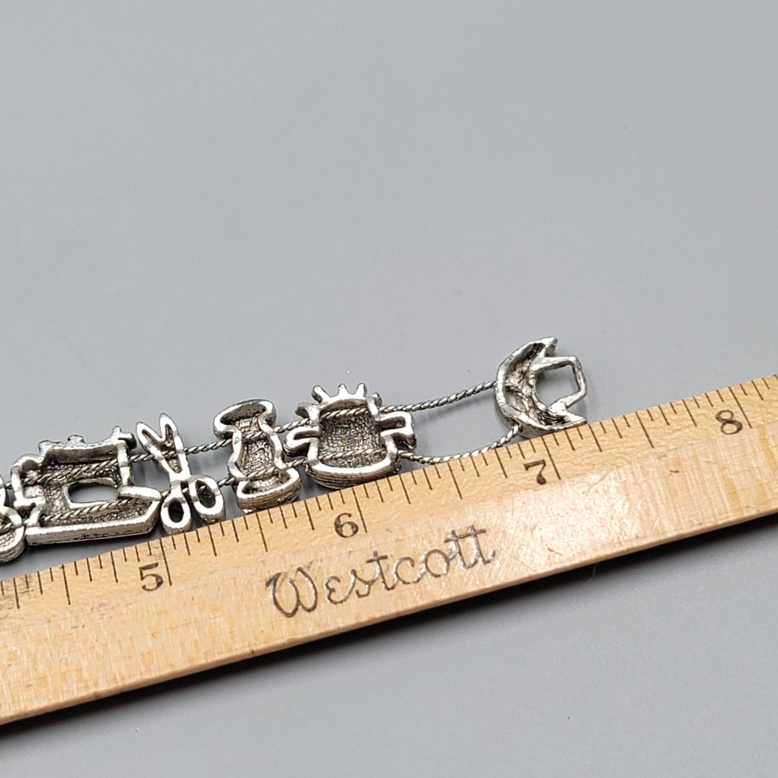 Slide Charm Bracelet Sewing Theme Silver tone Enamel 