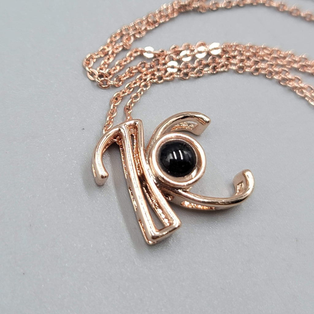 I LOVE YOU 100 Languages Light Projection Necklace Rose Gold tone Initial K