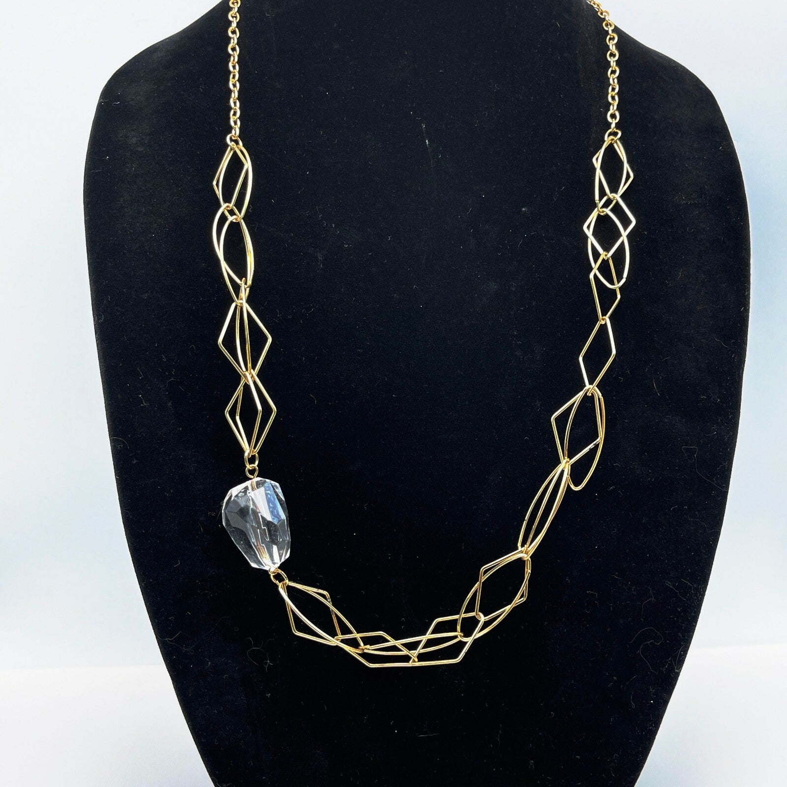 Gold tone Large Link Clear Acrylic Bead Statement Necklace 34" Estate Jewelry