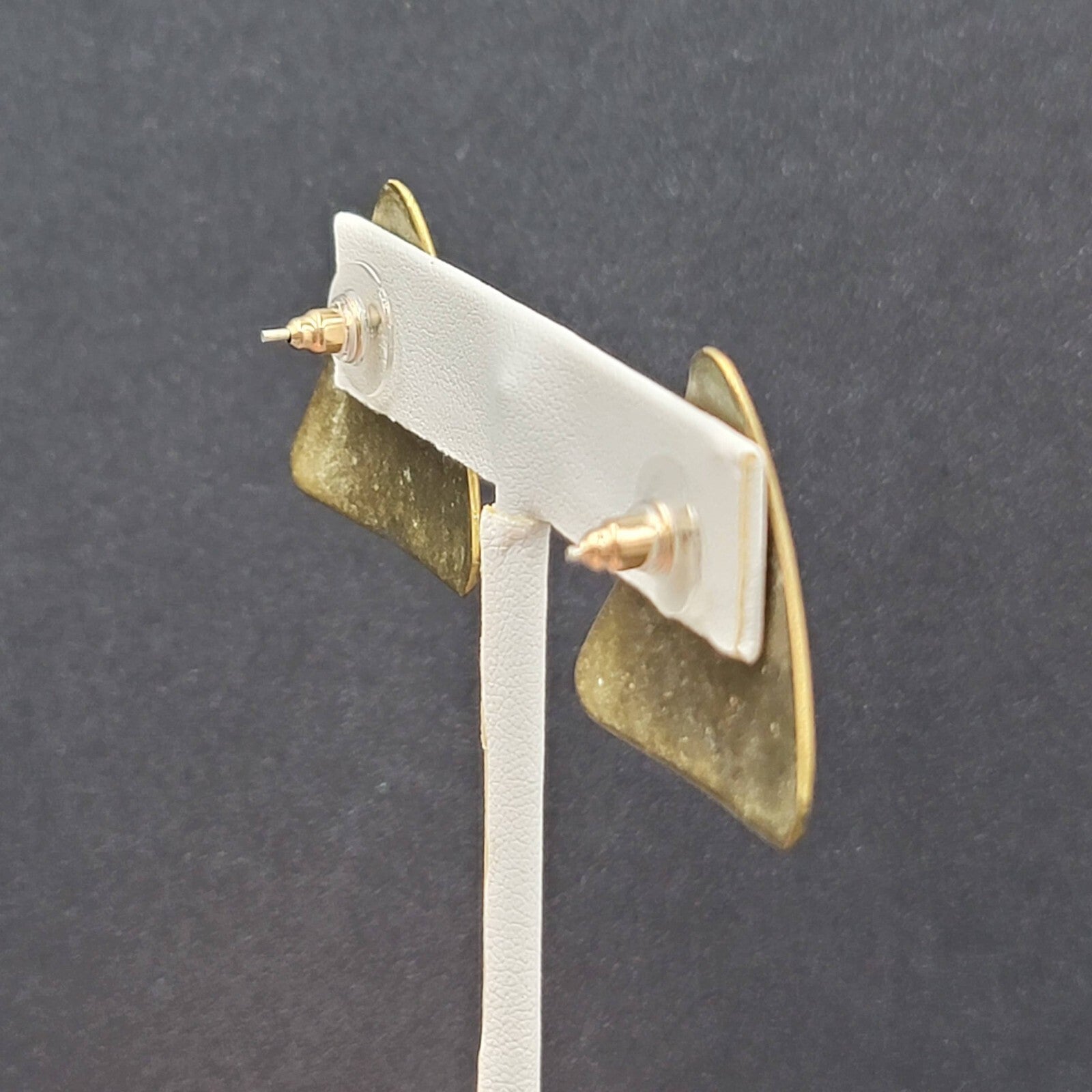 Vintage Pierced Earrings Solid Brass Textured Triangle Drop 1 1/8"