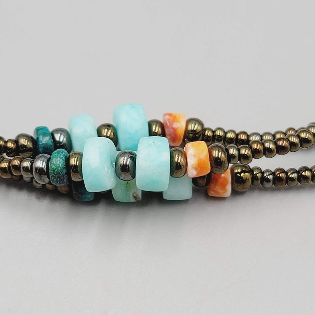 Beaded Anklet Stone and Shell Bronze tone 9.5"-11"