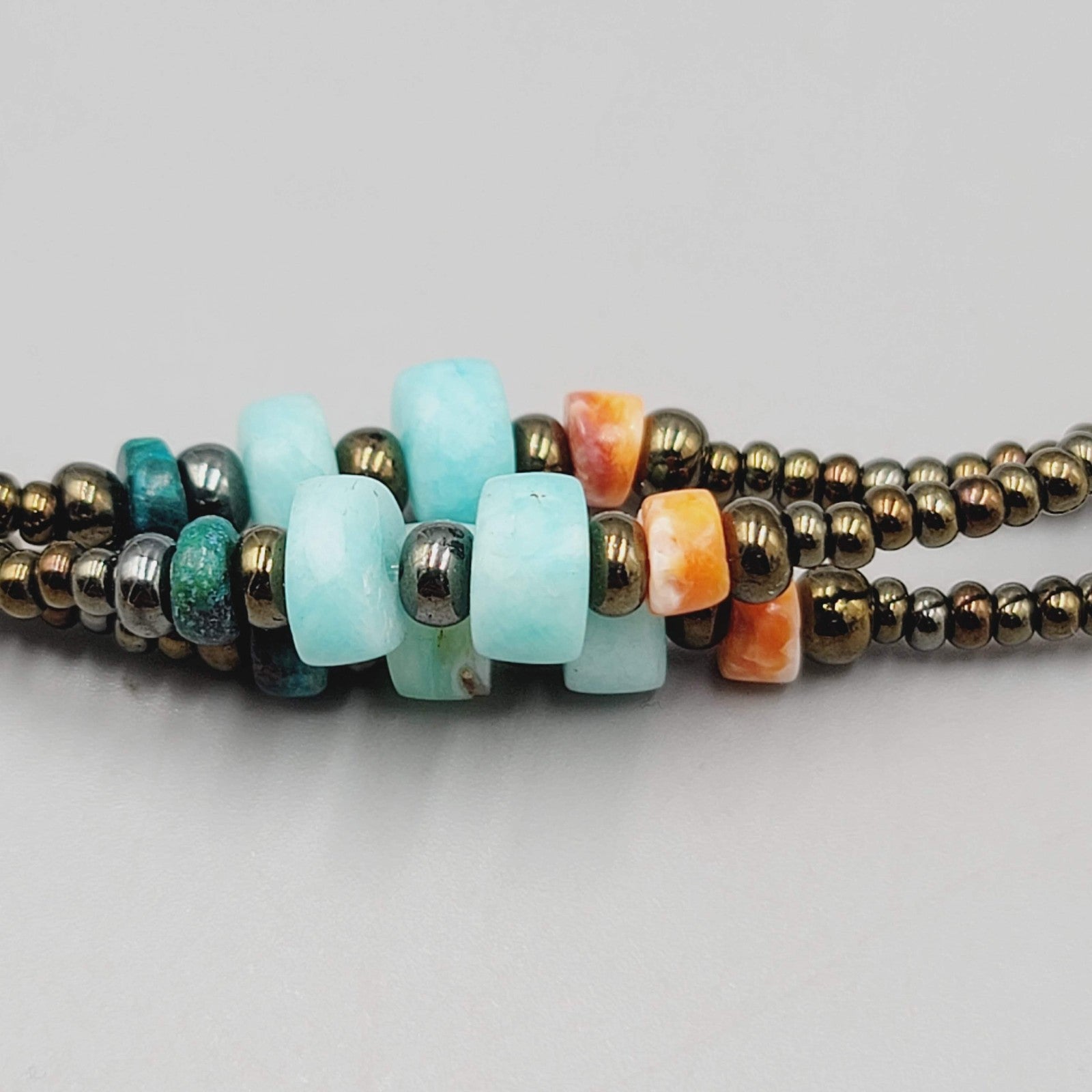 Beaded Anklet Stone and Shell Bronze tone 9.5"-11"
