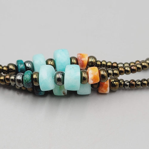 Beaded Anklet Stone and Shell Bronze tone 9.5"-11"