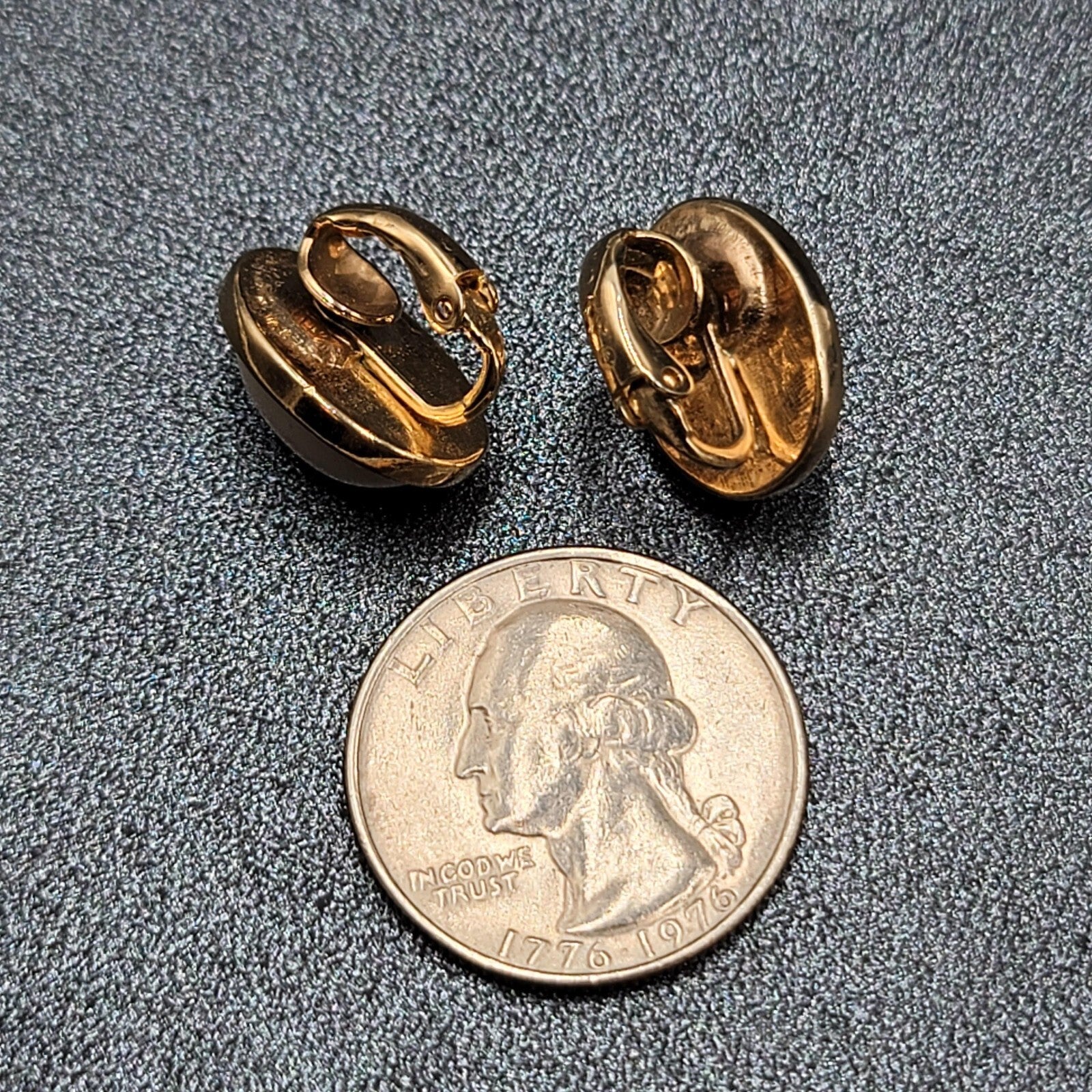 Vintage Avon Clip on Earrings Gold tone Oval White Cabochon Studs 5/8"