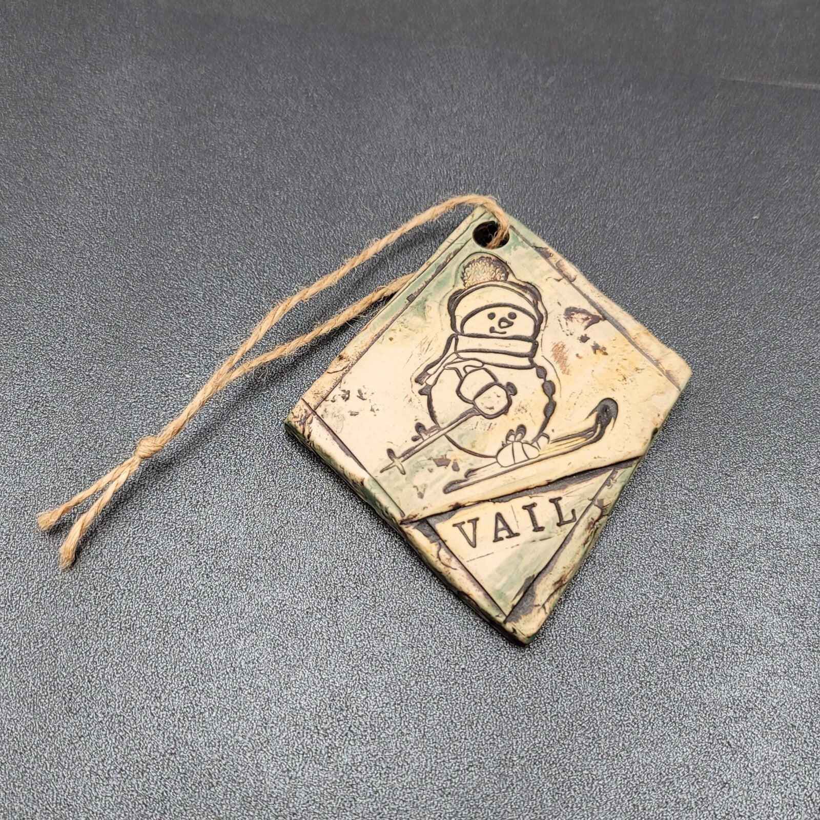 Vail Colorado Christmas Ornament Snowman Ski Resort Artisan Pottery New Souvenir