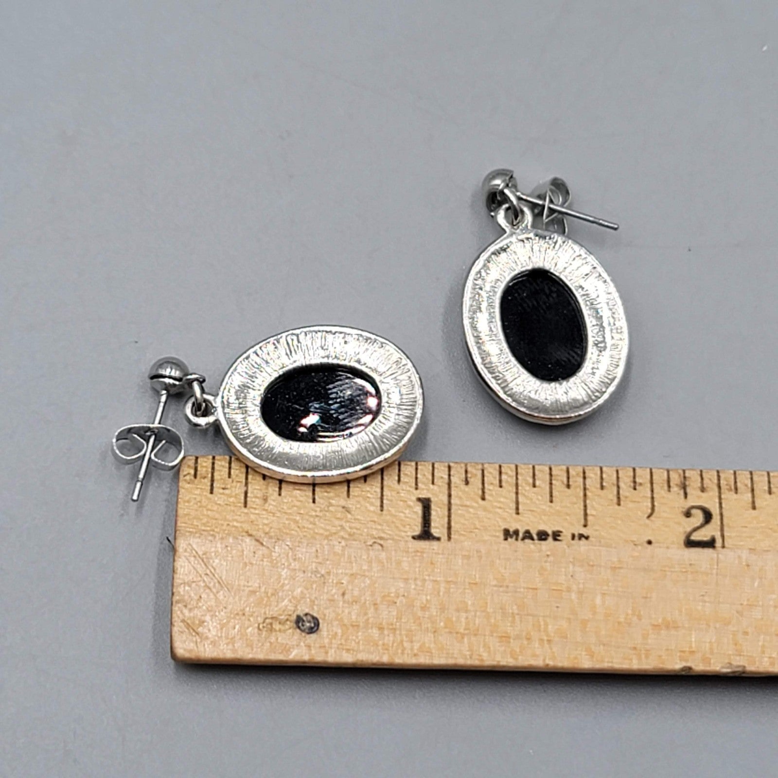 Faux Abalone Oval Pierced Earrings Silver tone Dangle  1 in