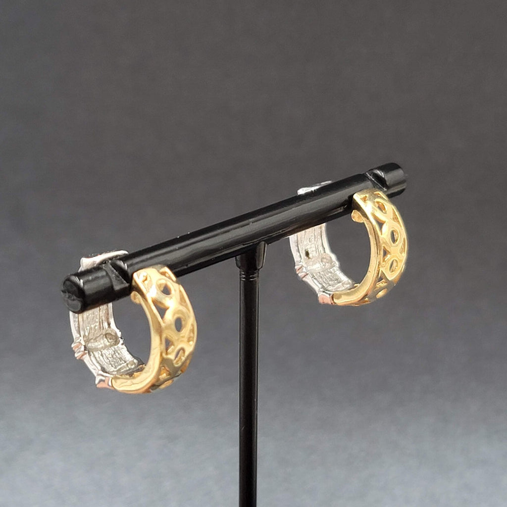 Reversible Pierced Earrings Gold Plated Silver Plated Rhinestone Hoops 5/8"