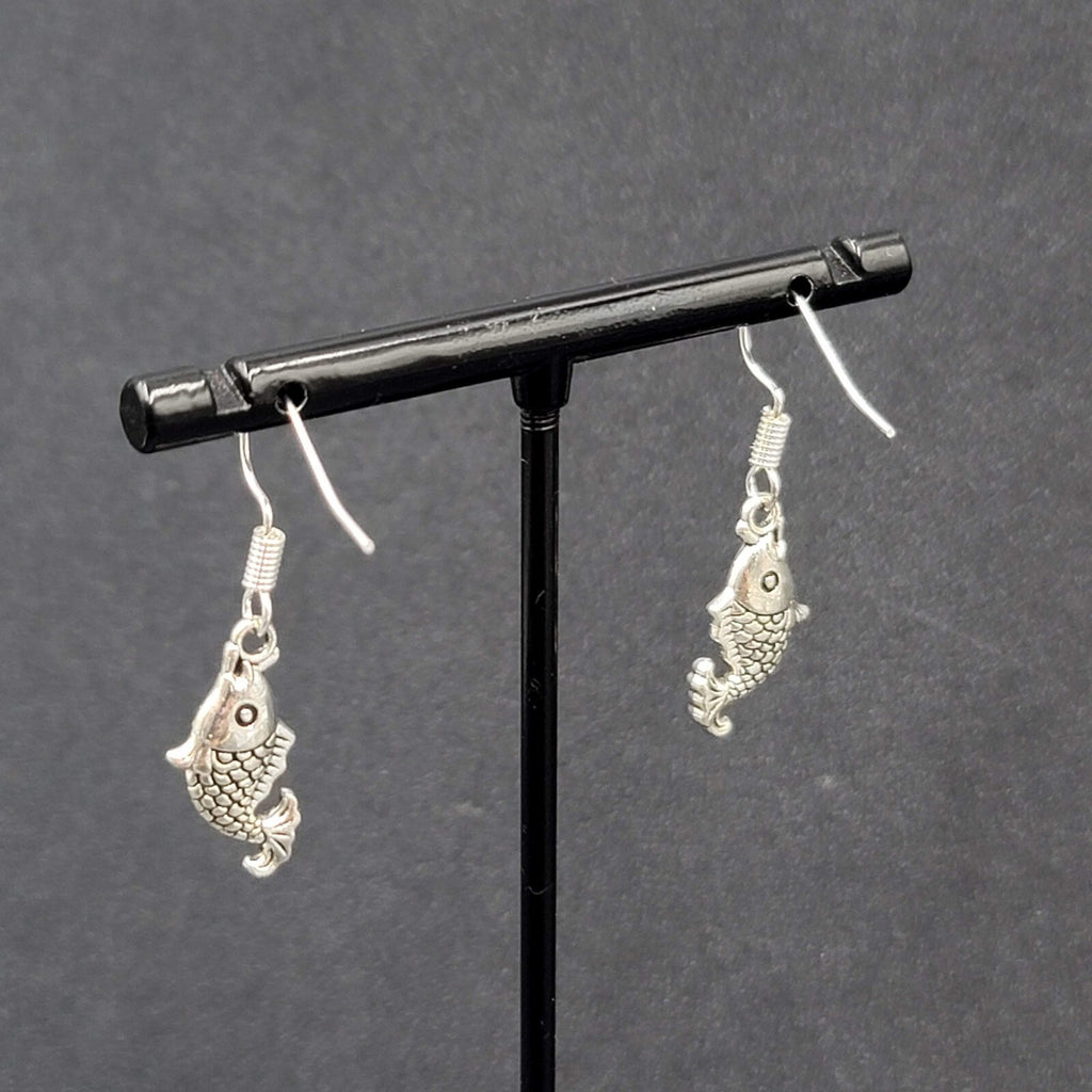 Pierced Earrings Small Detailed Embossed Dangle Fish 3/4"