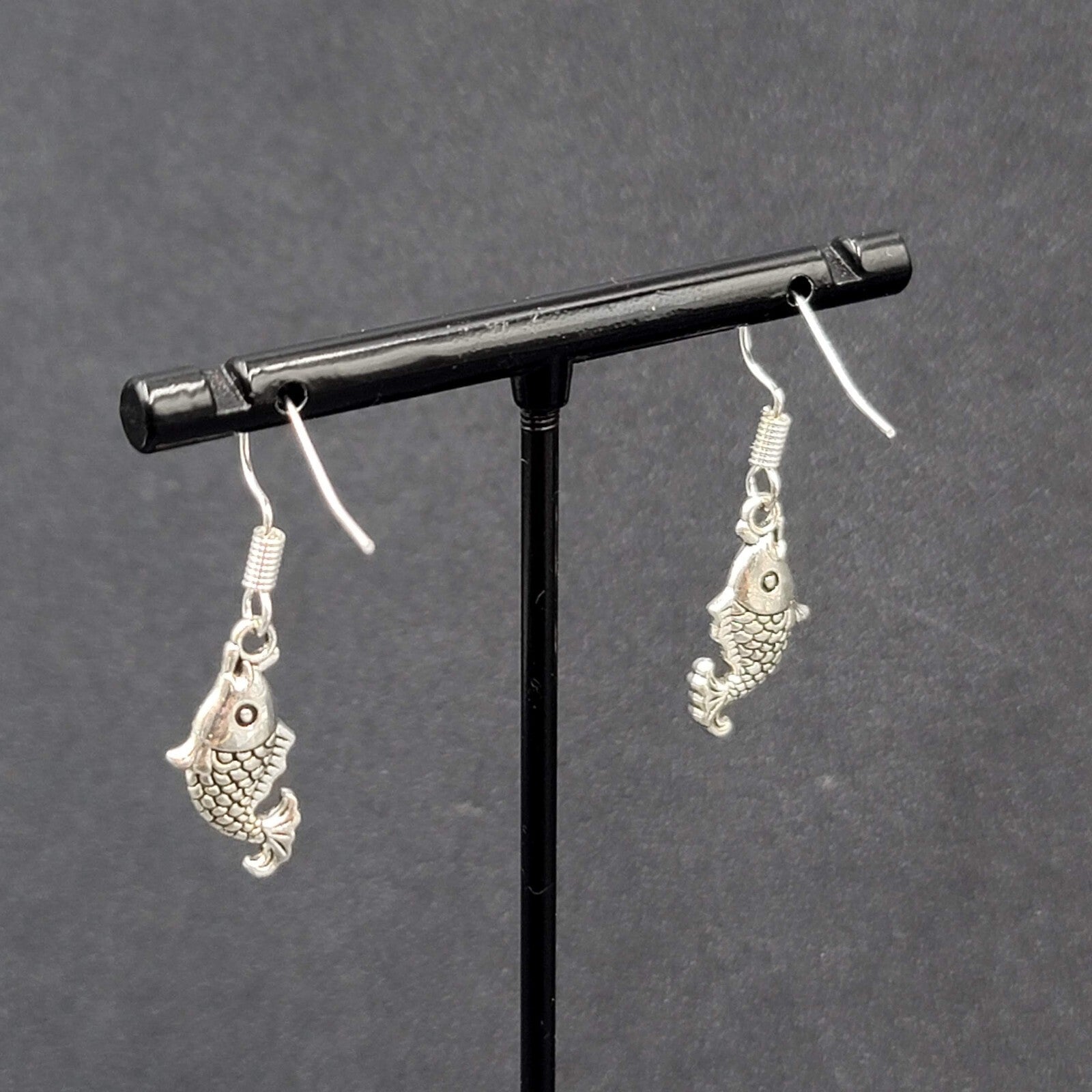 Pierced Earrings Small Detailed Embossed Dangle Fish 3/4"