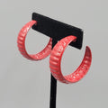Vintage Pierced Earrings Red Enamel Ribbed Hoops 1.25"