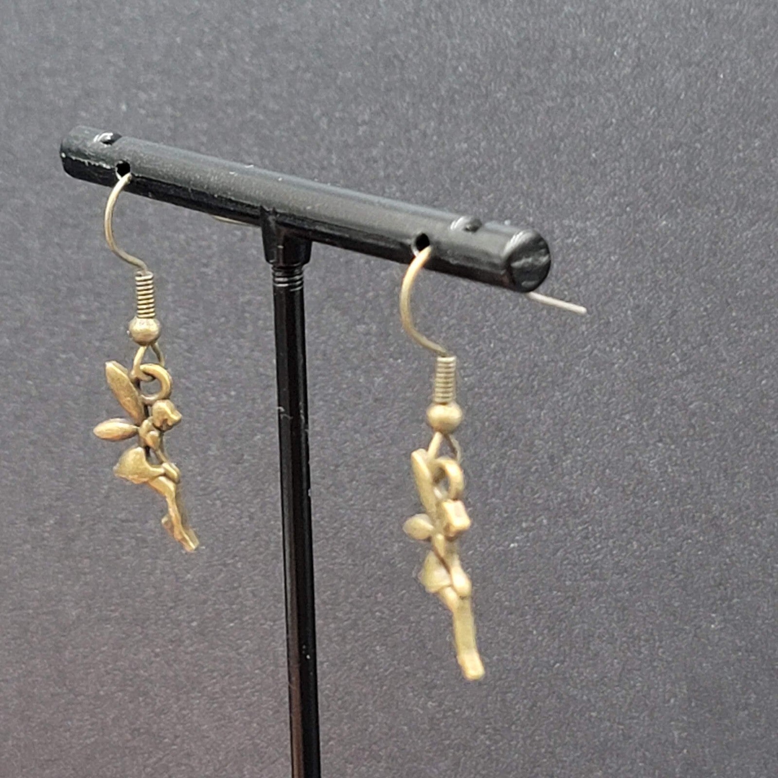 New Fairy Pierced Earrings Bronze tone Dangle 3/4"