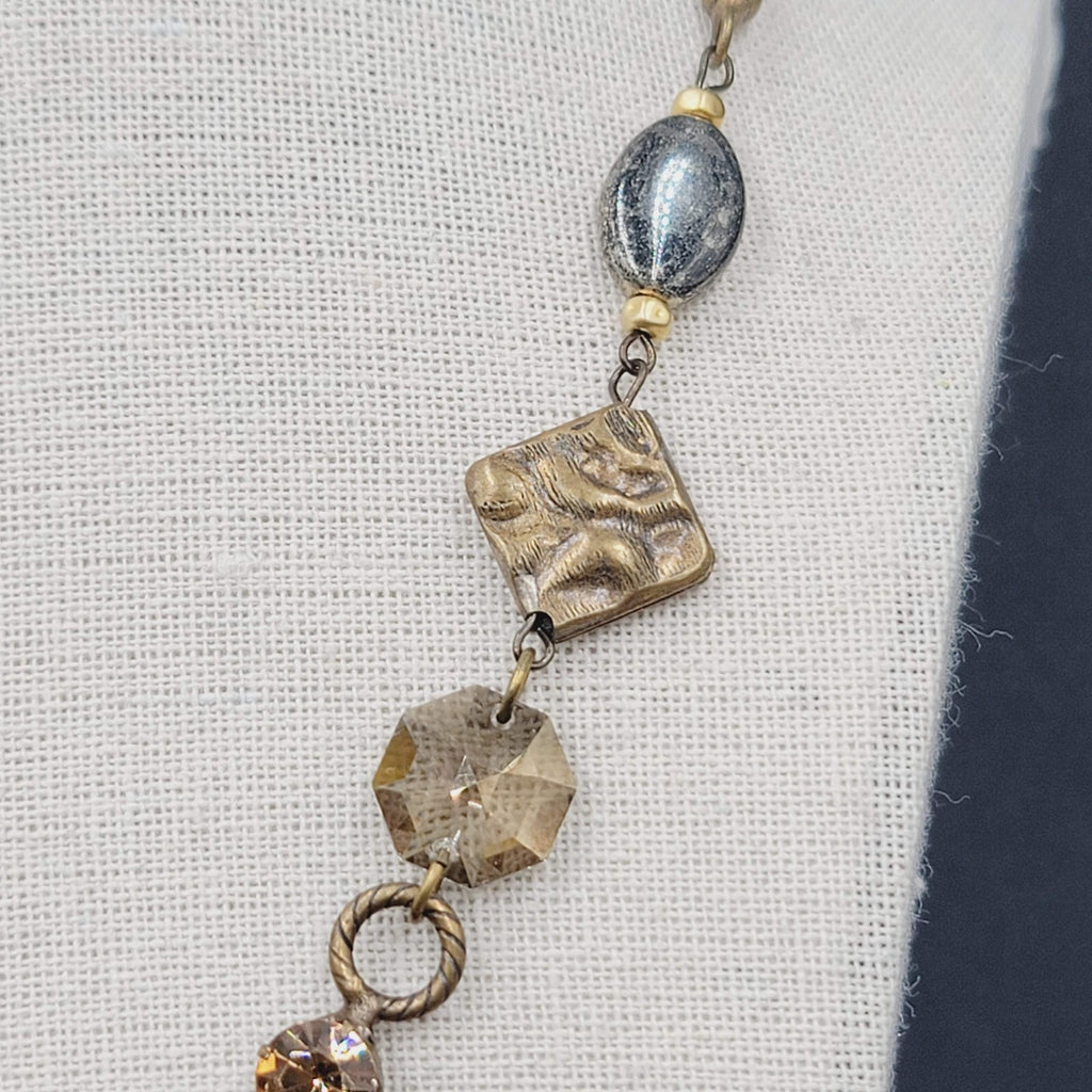 Creazioni Bianco Italy Bead Y Drop Necklace Bronze tone Chain 18-21" + Drop