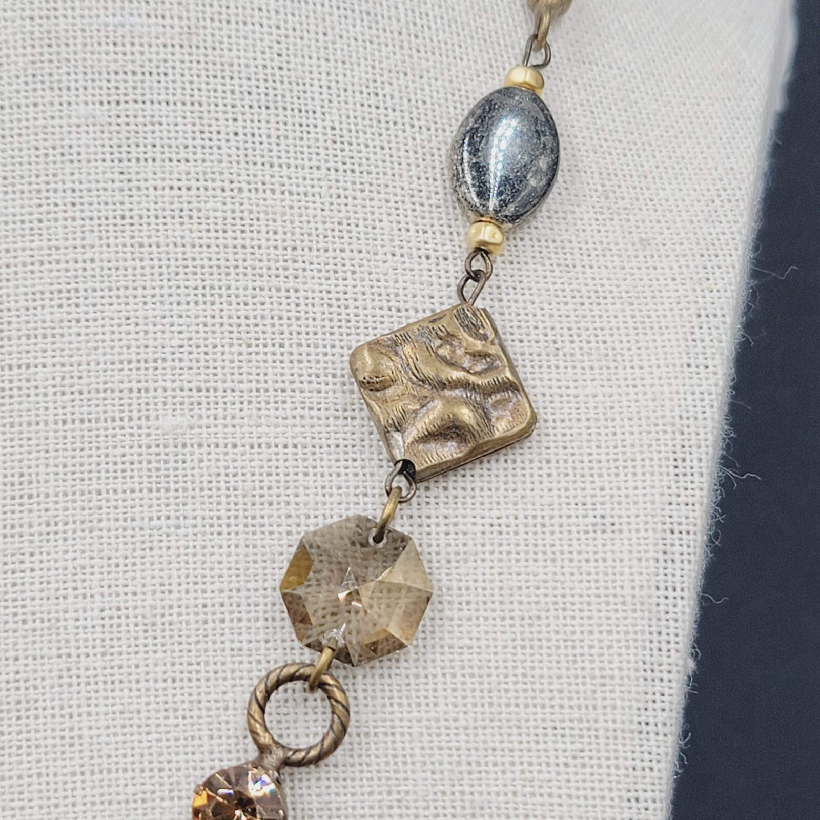 Creazioni Bianco Italy Bead Y Drop Necklace Bronze tone Chain 18-21" + Drop