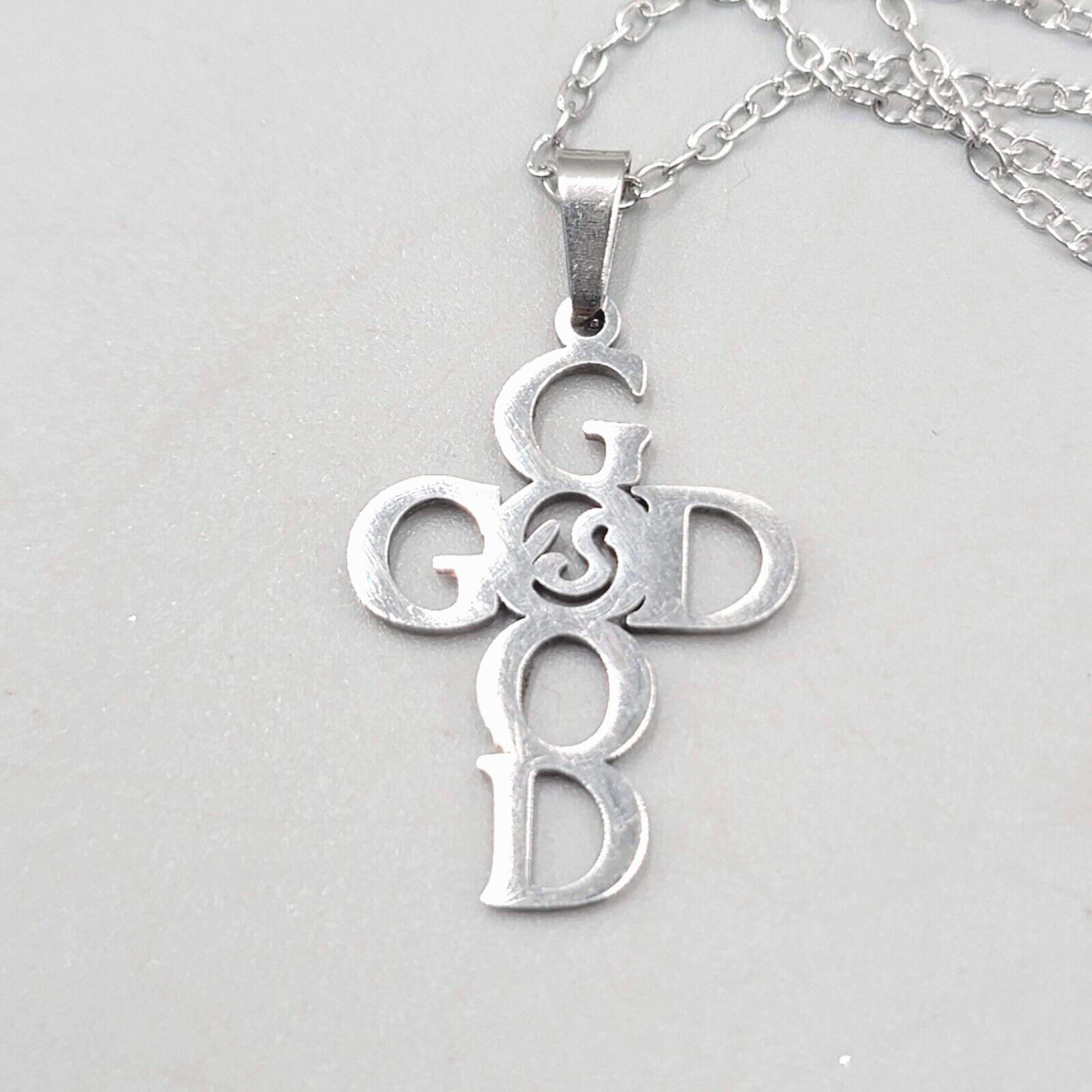 God is Good Cross Pendant Necklace Silver tone New Chain 18"+