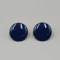 Vintage Navy Blue Enamel Pierced Earrings Round Disc 1"