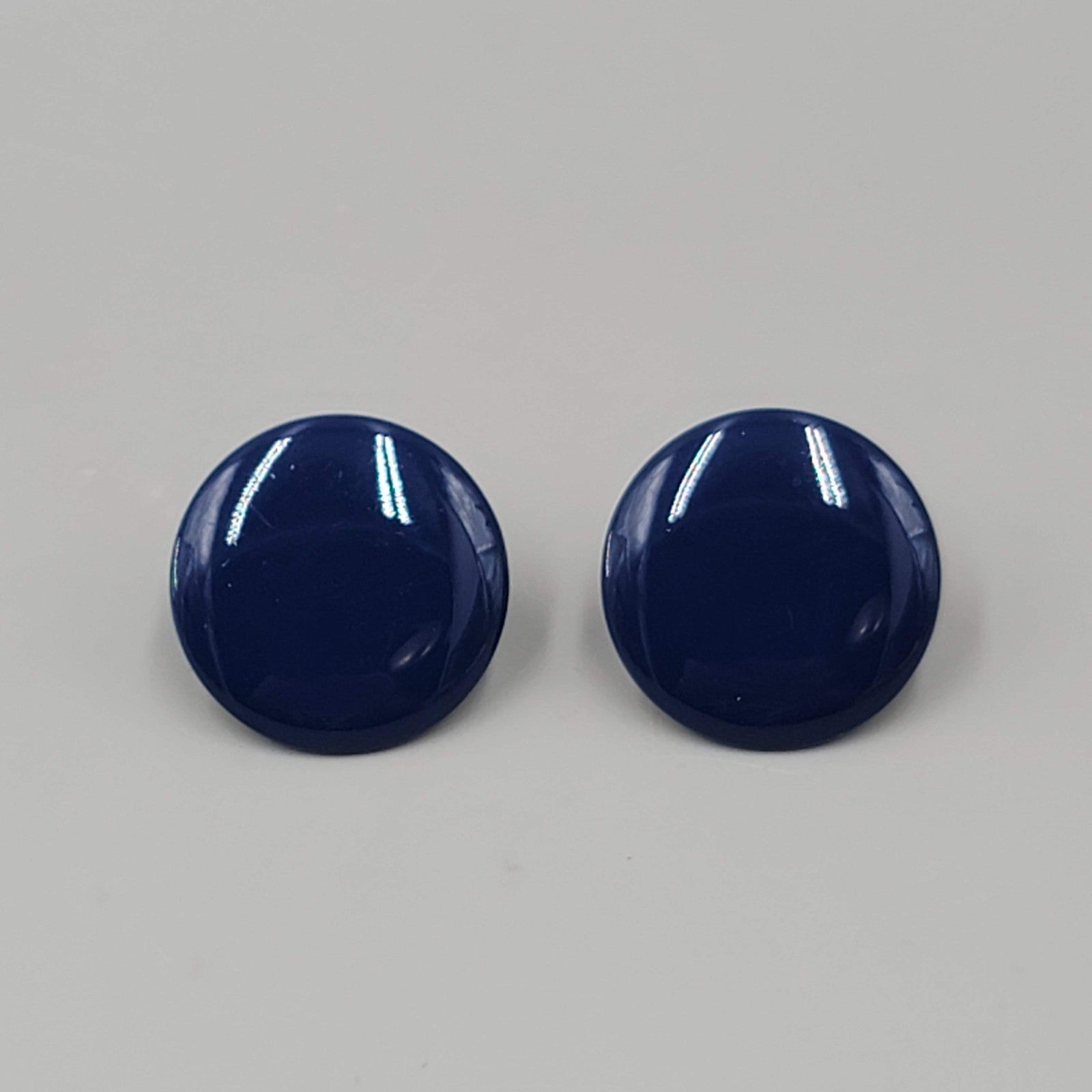Vintage Navy Blue Enamel Pierced Earrings Round Disc 1"