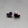 Heart Pierced Earrings Purple Pottery Studs 1/2"