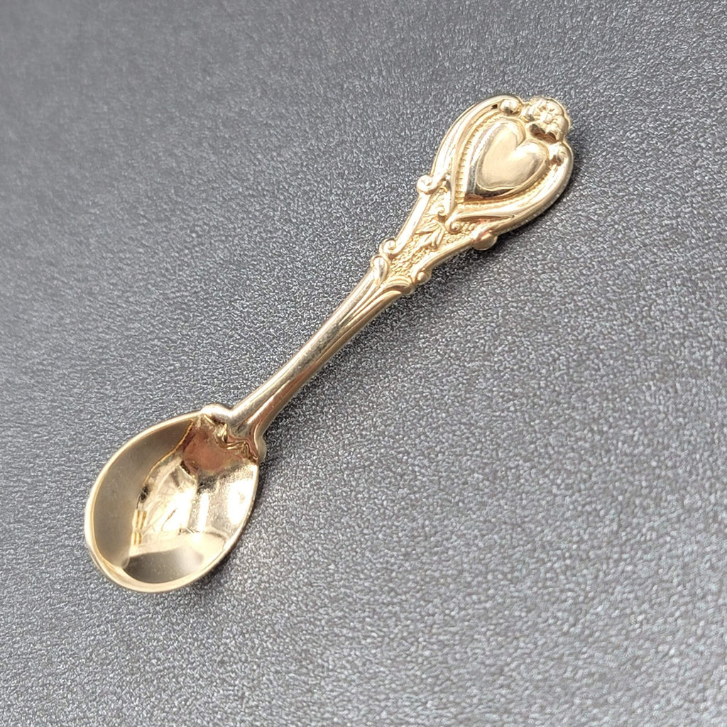Vintage Spoon Brooch Gold tone Heart Estate Costume Jewelry 2 1/2"