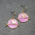 New Cat Pierced Earrings Gold tone Purple Enamel Moon Crystal Dangle 7/8"