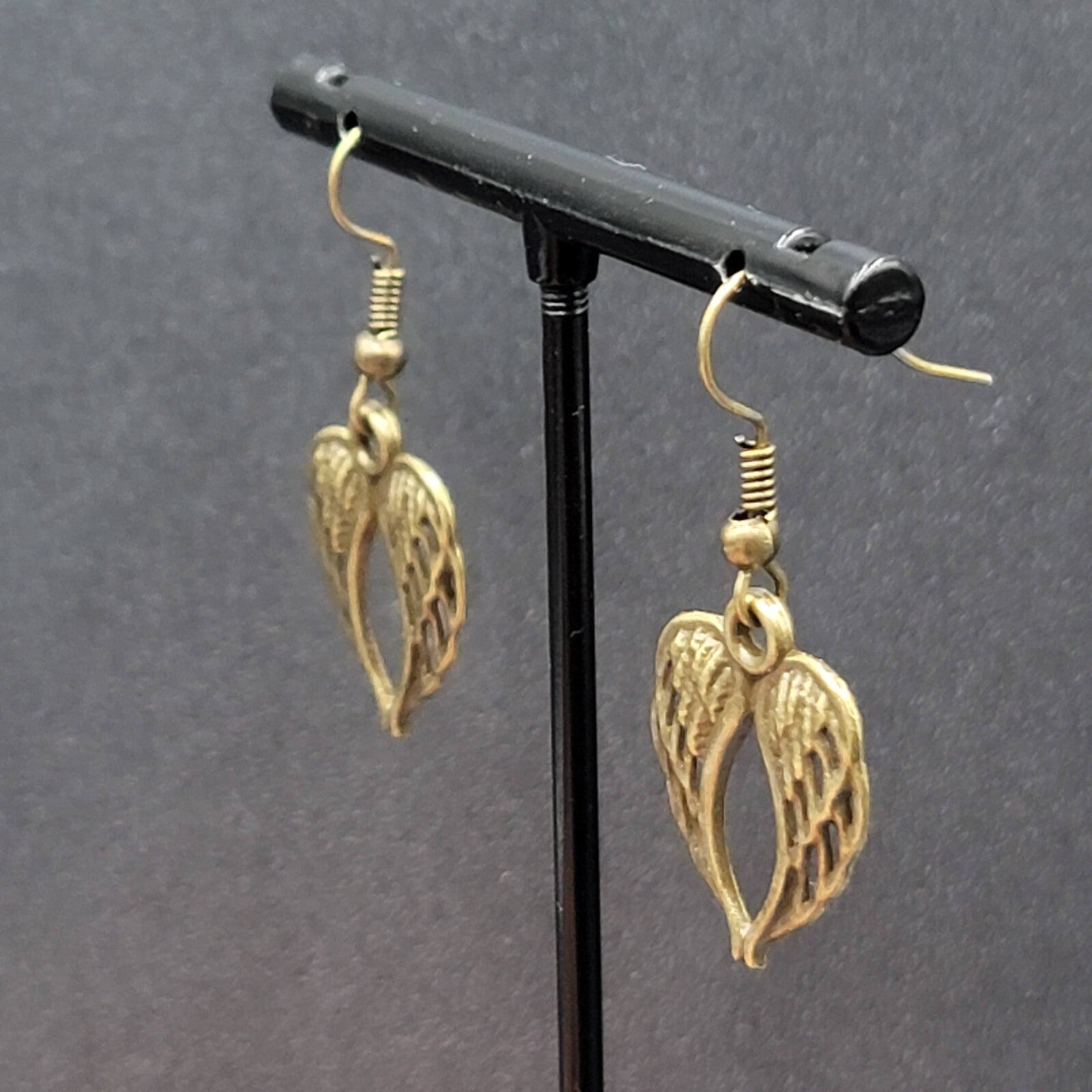 New Angel Wings Pierced Earrings Nature Bronze tone Dangle 7/8"
