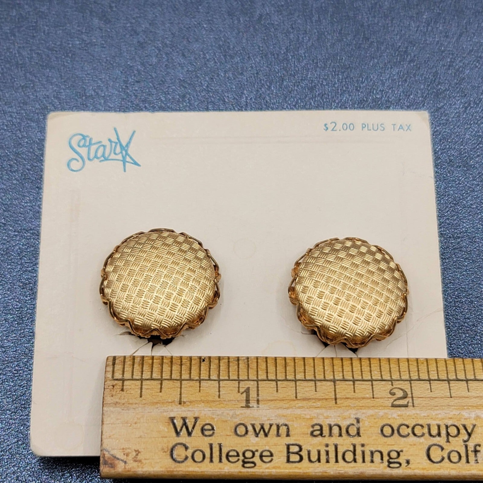 Vintage STAR Clip on Earrings NOS Gold tone Textured Button Style Studs 3/4"
