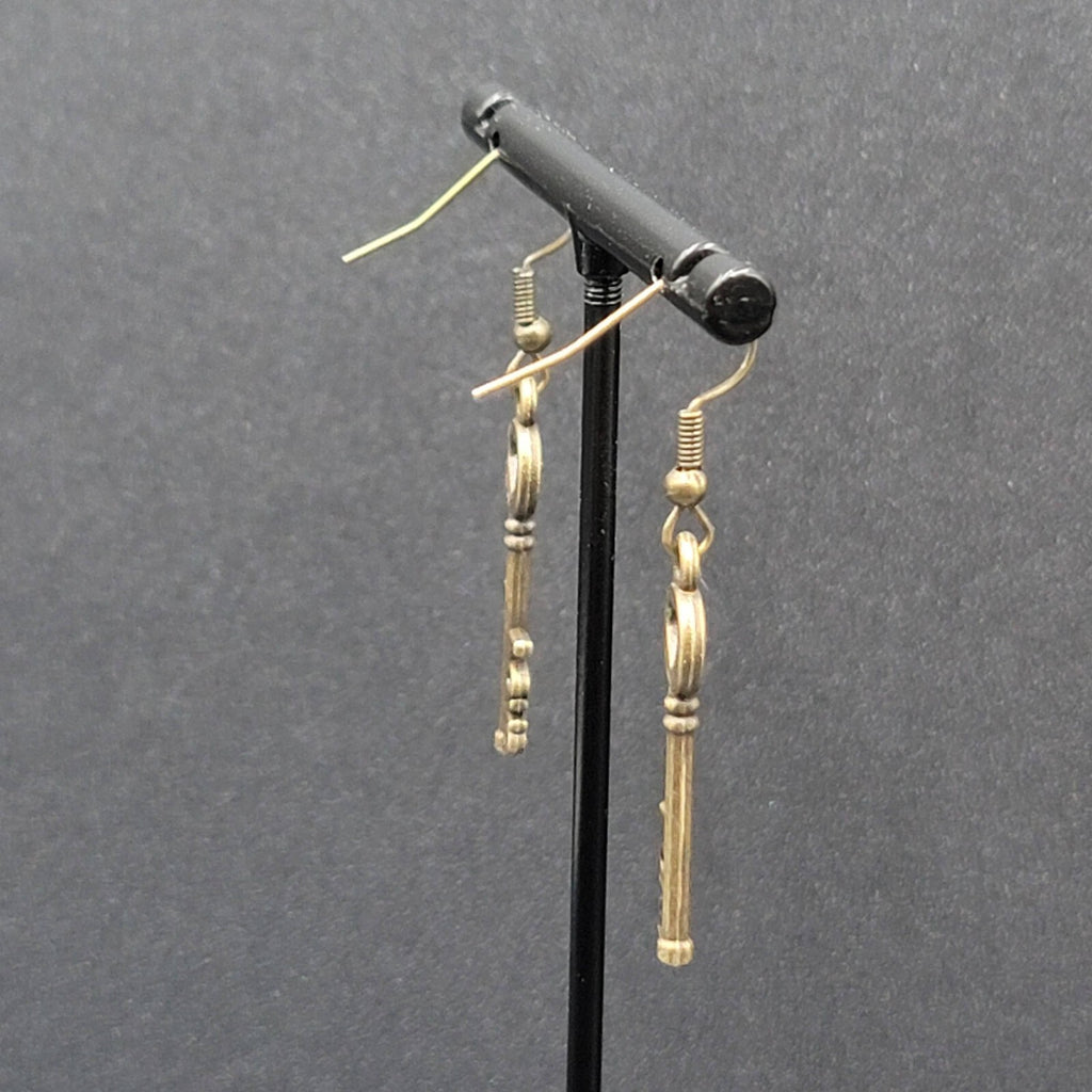 NEW Skeleton Key Pierced Earrings Bronze tone LOVE Dangle 1.25"