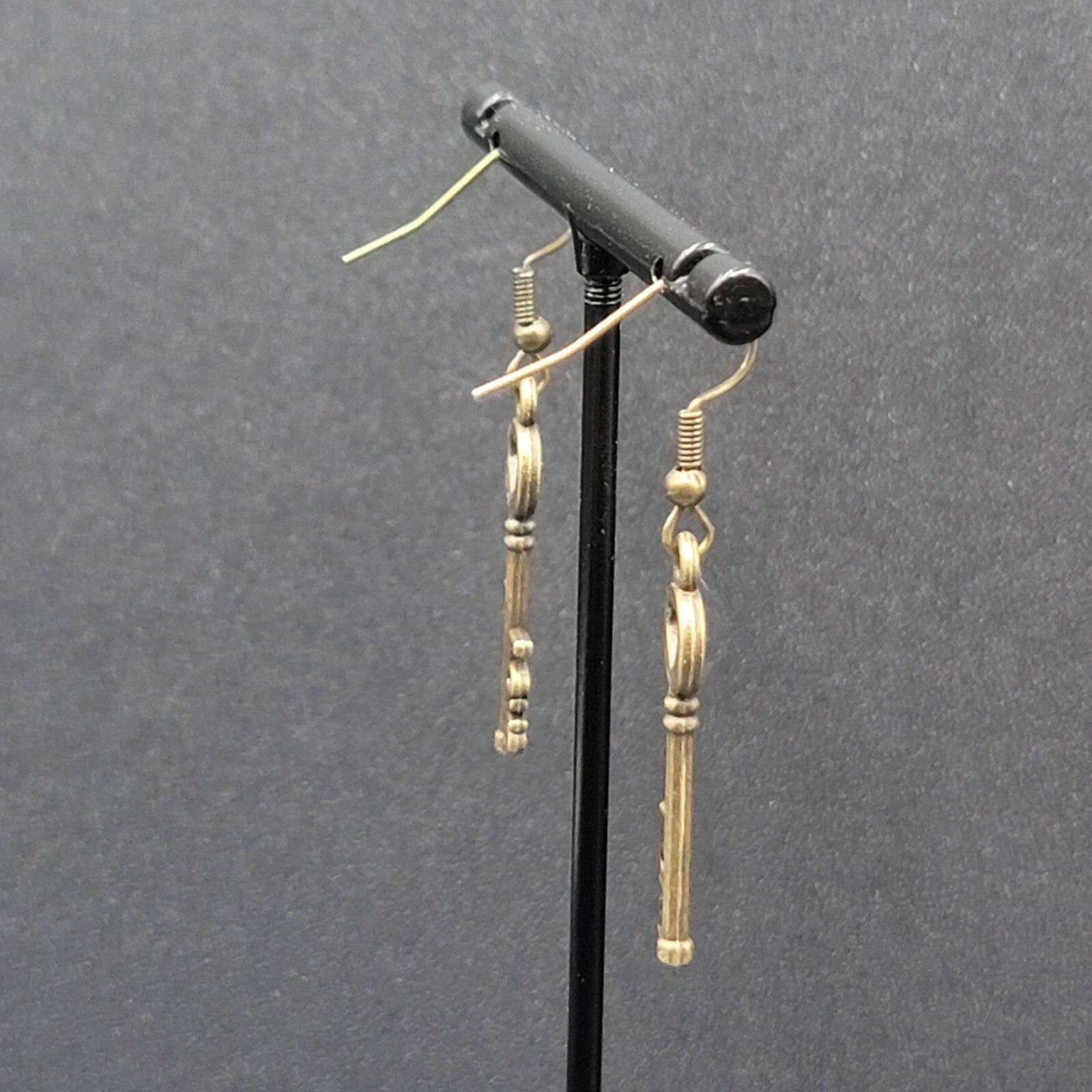 NEW Skeleton Key Pierced Earrings Bronze tone LOVE Dangle 1.25"