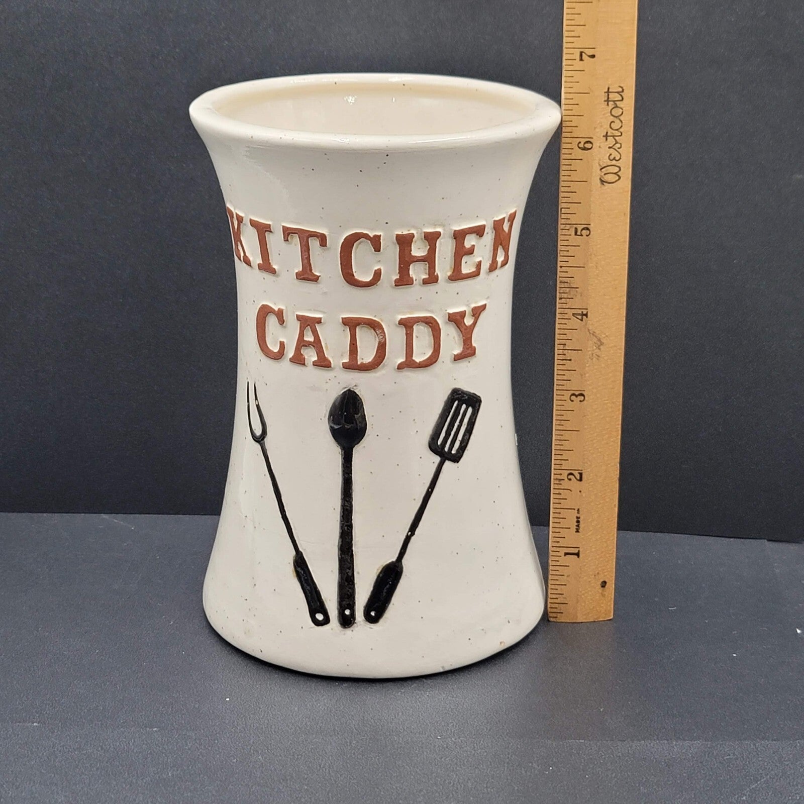 Vintage Hand Painted Kitchen Caddy Speckled Ceramic Kitchen Utensil Holder