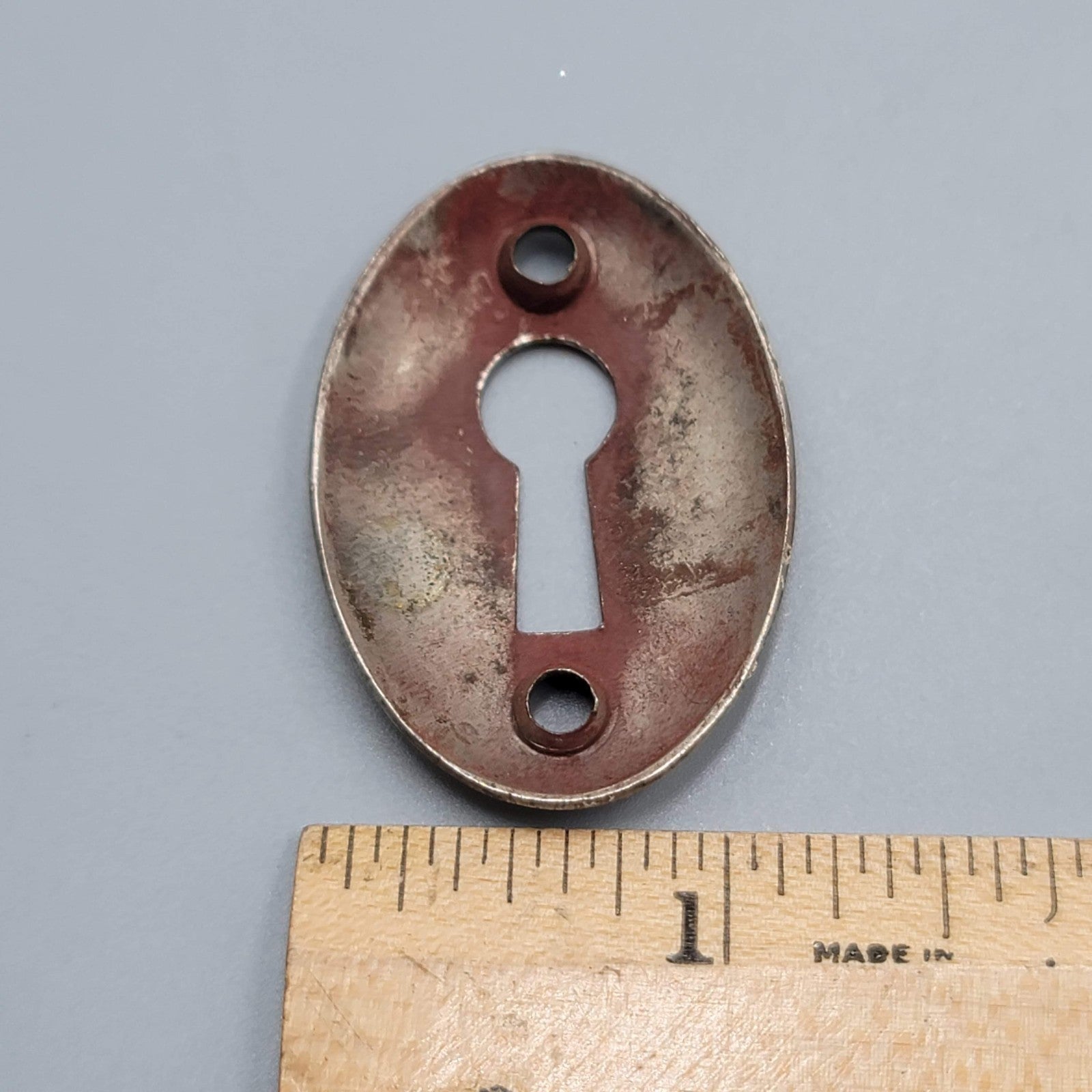 Vintage Oval Steel Skeleton Keyhole Escutcheon Salvage Hardware 1 5/8" (57)