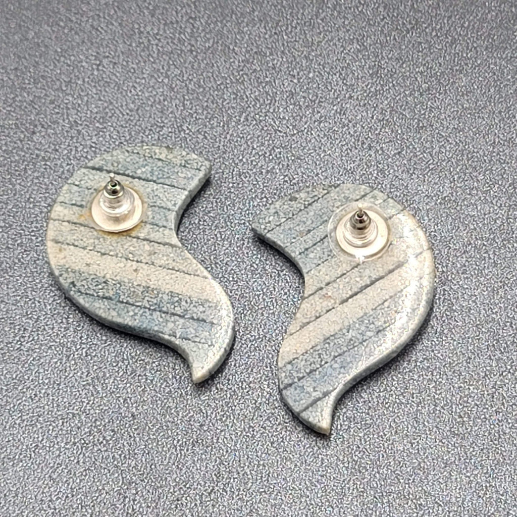 Vintage Pierced Earrings Ceramic Graduated Blue Drop Statement 1 5/8"