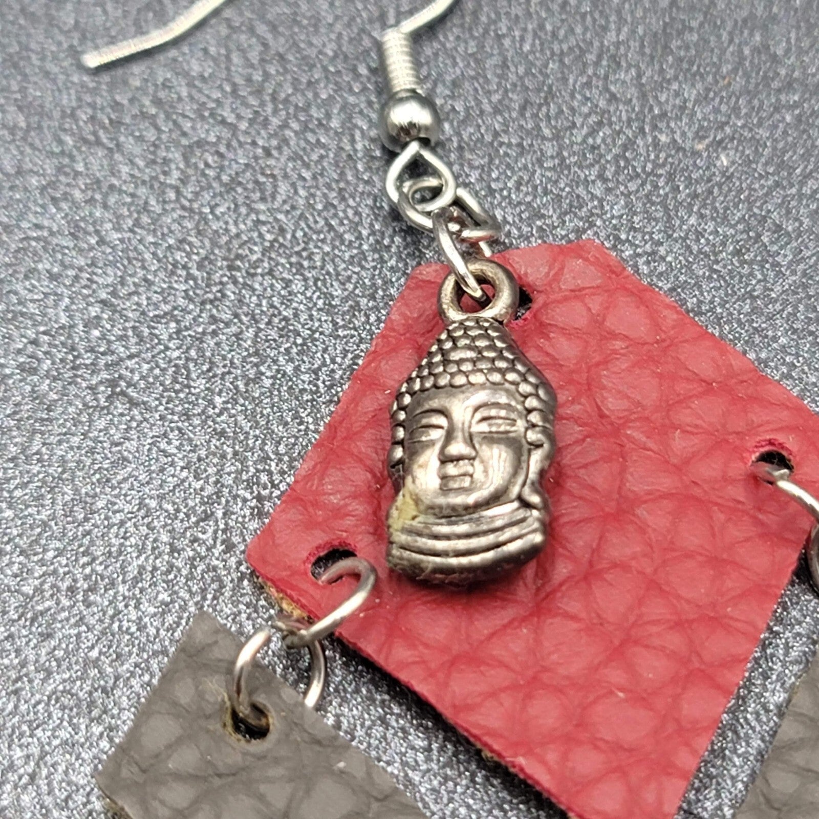 Buddha Pierced Earrings Red Brown Felt Dangle Lightweight 2"