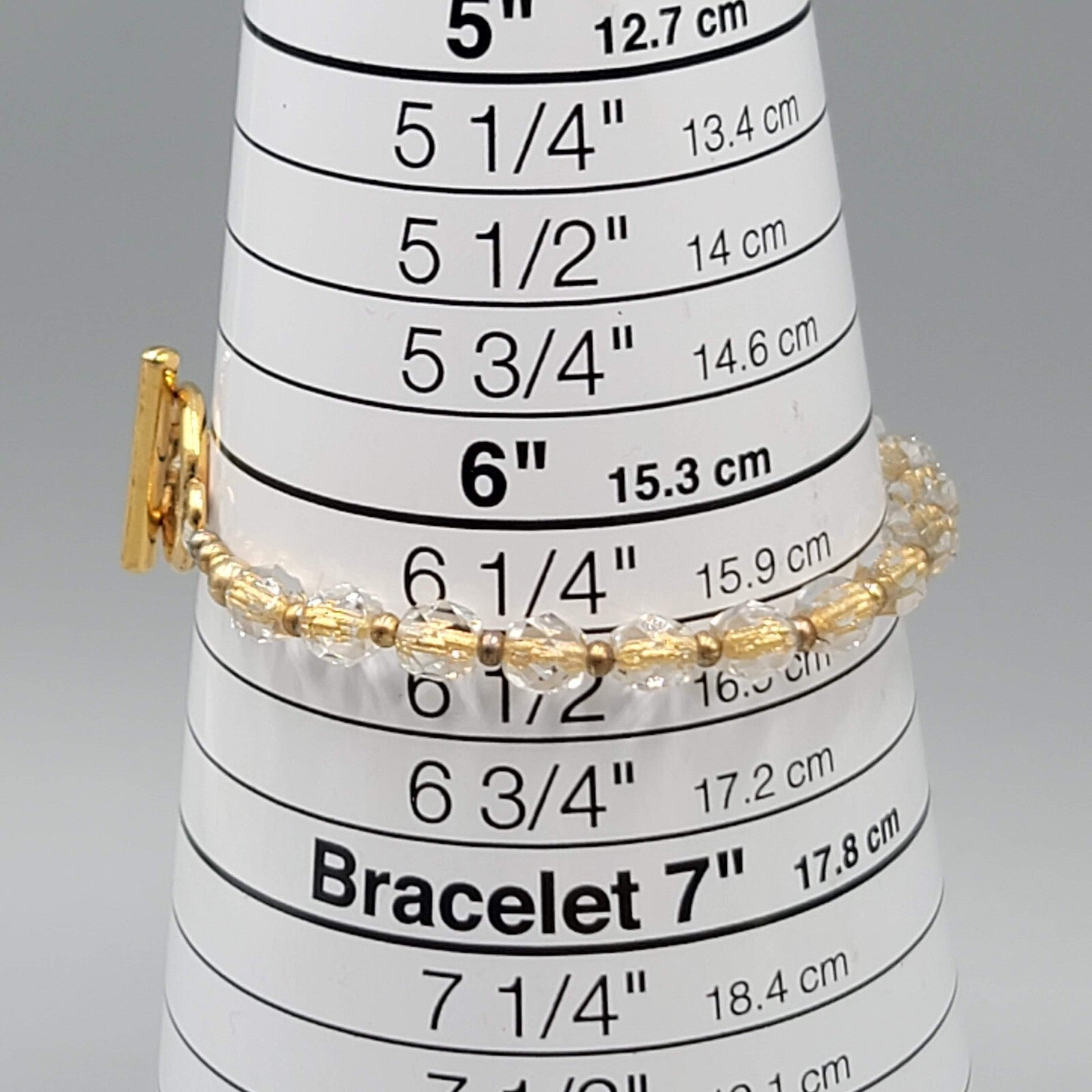 Gold tone Bracelet Clear Faceted Glass Bead Toggle Closure 6.5"