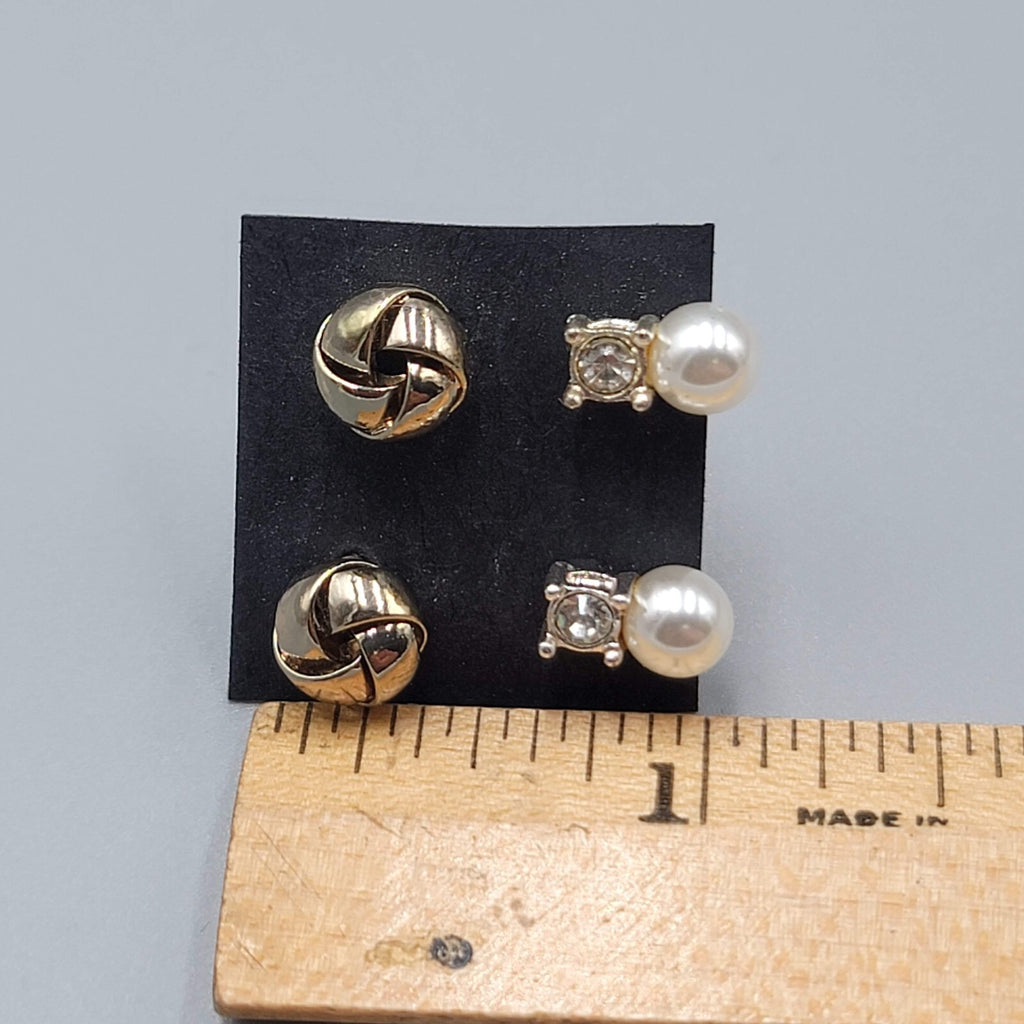 Stud Pierced Earrings Silver tone Rhinestone Faux Pearl Lot of 2
