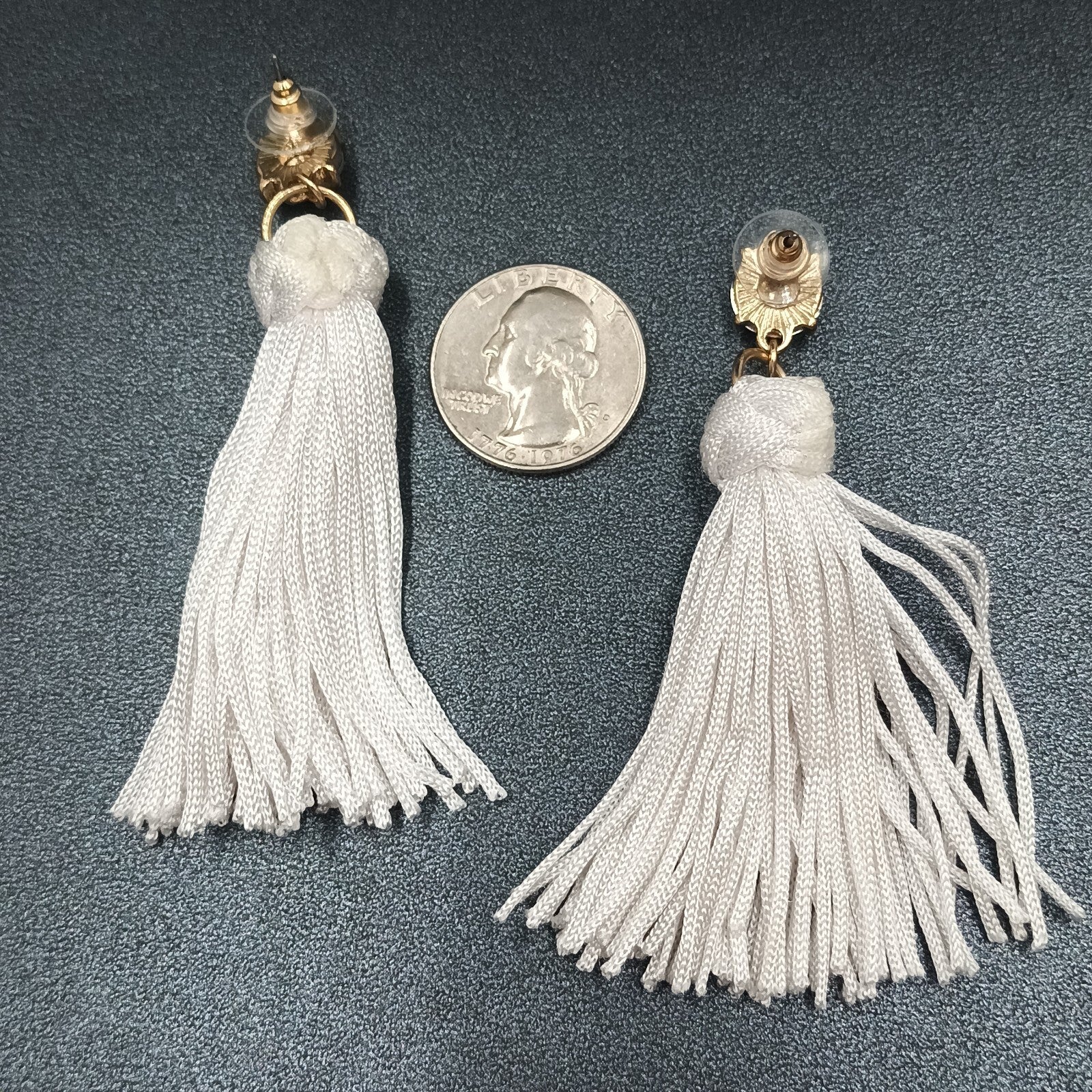 Pierced Earrings white Tassel Gold tone Faceted Glass Statement Dangle 3 1/4"