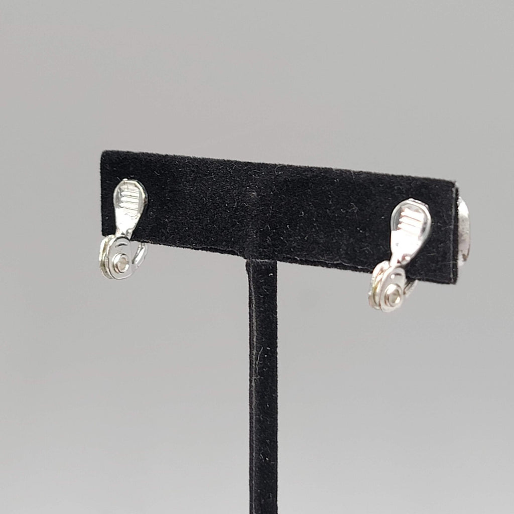 Vintage Monet Stud Clip on Earrings White Cats Eye Silver tone 3/8"