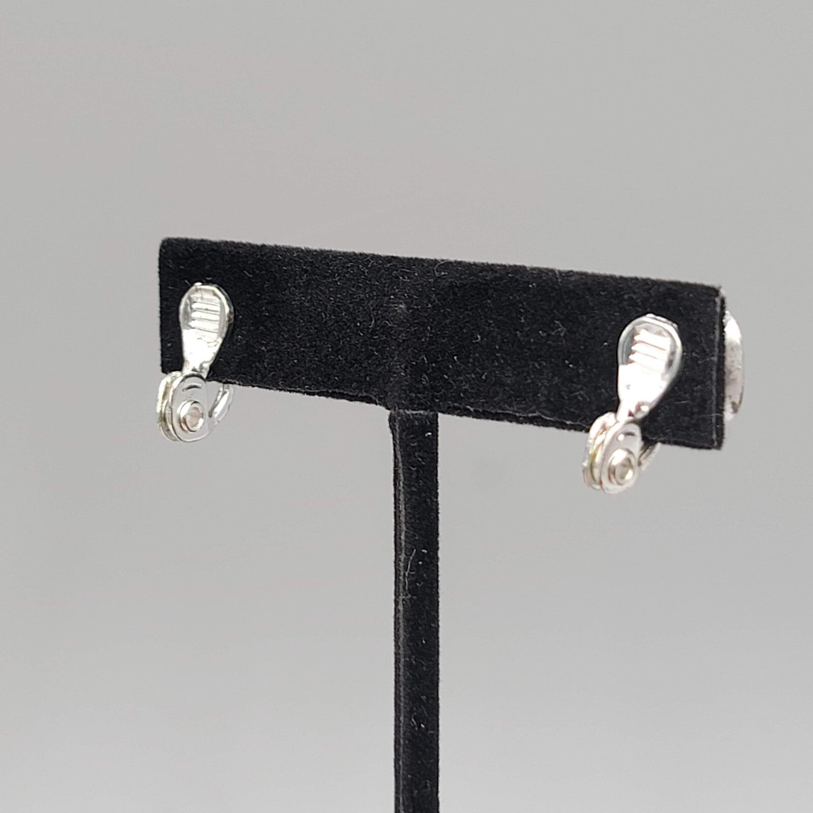 Vintage Monet Stud Clip on Earrings White Cats Eye Silver tone 3/8"