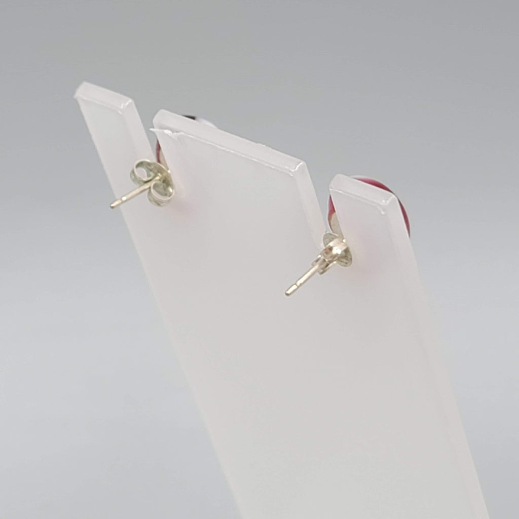 Red White Art Glass Stud Pierced Earrings 3/8"