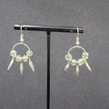 Pierced Earrings Silver tone Green Glass Bead Leaves Dangle  1.25"