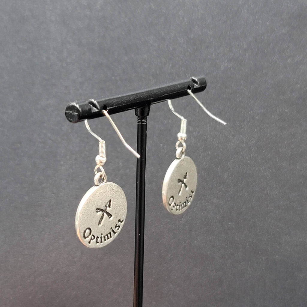 Sagittarius Pierced Earrings Silver tone Round Dangle Optimistic 3/4"