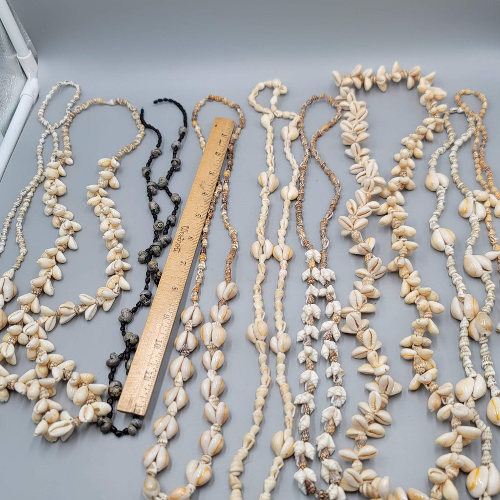 Vintage Lot Hawaiian Shell Bead Lei Necklaces Cluster White Cream Mixed Lot of 9