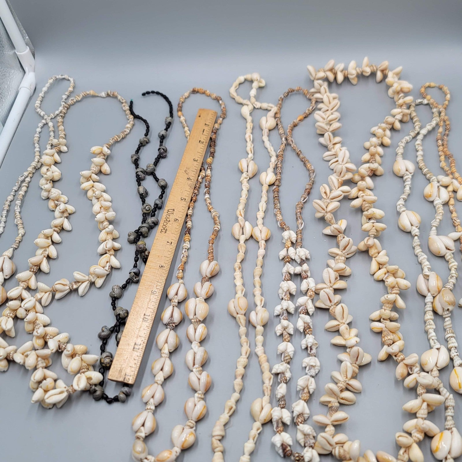 Vintage Lot Hawaiian Shell Bead Lei Necklaces Cluster White Cream Mixed Lot of 9