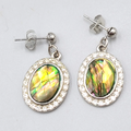 Faux Abalone Oval Pierced Earrings Silver tone Dangle  1 in