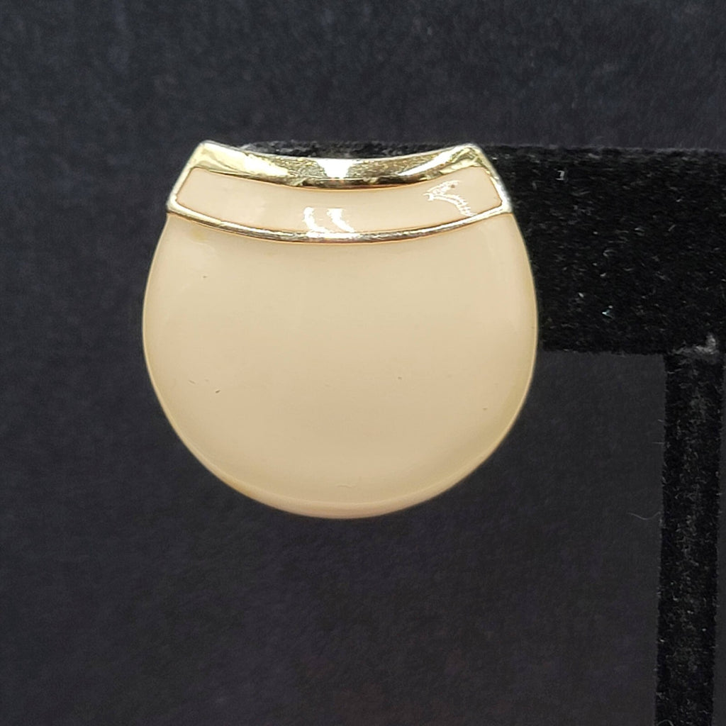 Vintage Pierced Earrings Gold tone White Enamel Statement 1"