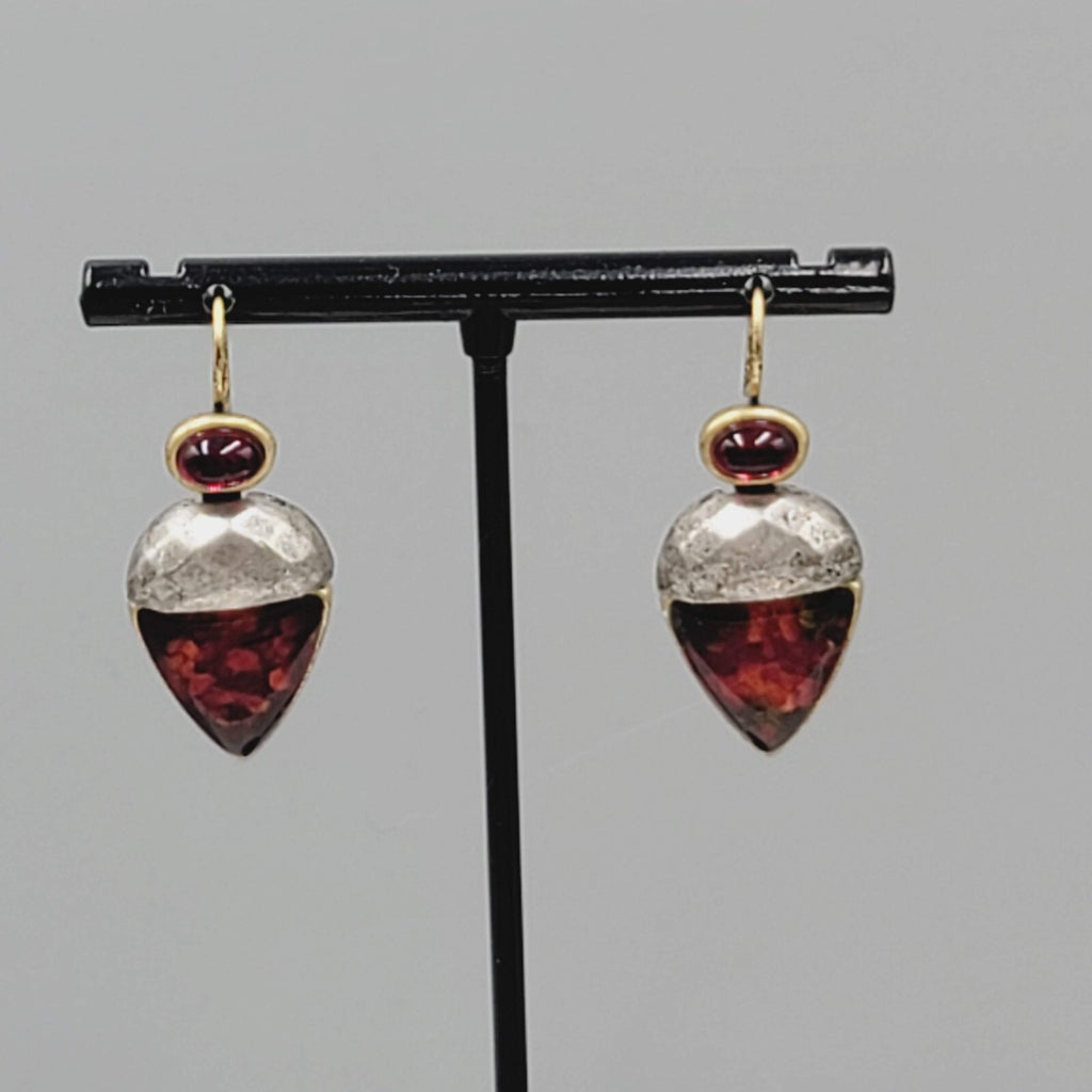Chicos Pierced Earrings Two toned Red Rhinestone Drop 1 1/8"