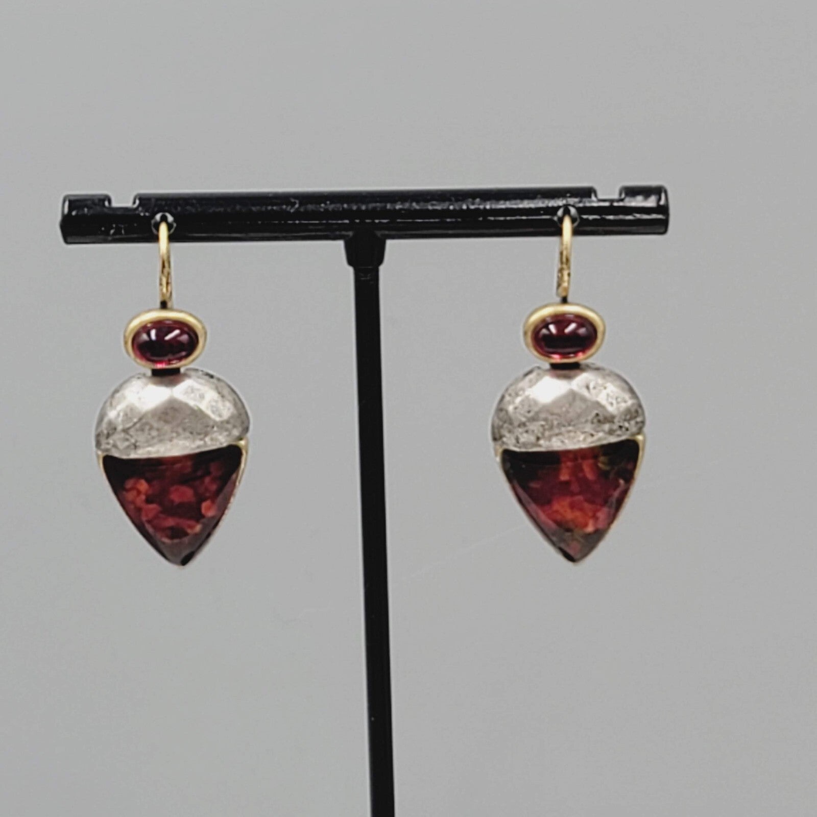 Chicos Pierced Earrings Two toned Red Rhinestone Drop 1 1/8"