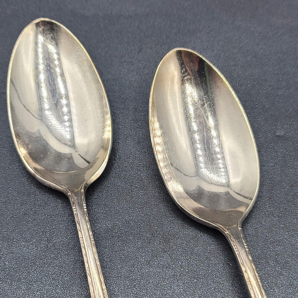 2 SOLID SERVING SPOONS HOLMES & EDWARDS  SILVERPLATE FLATWARE 8.25"