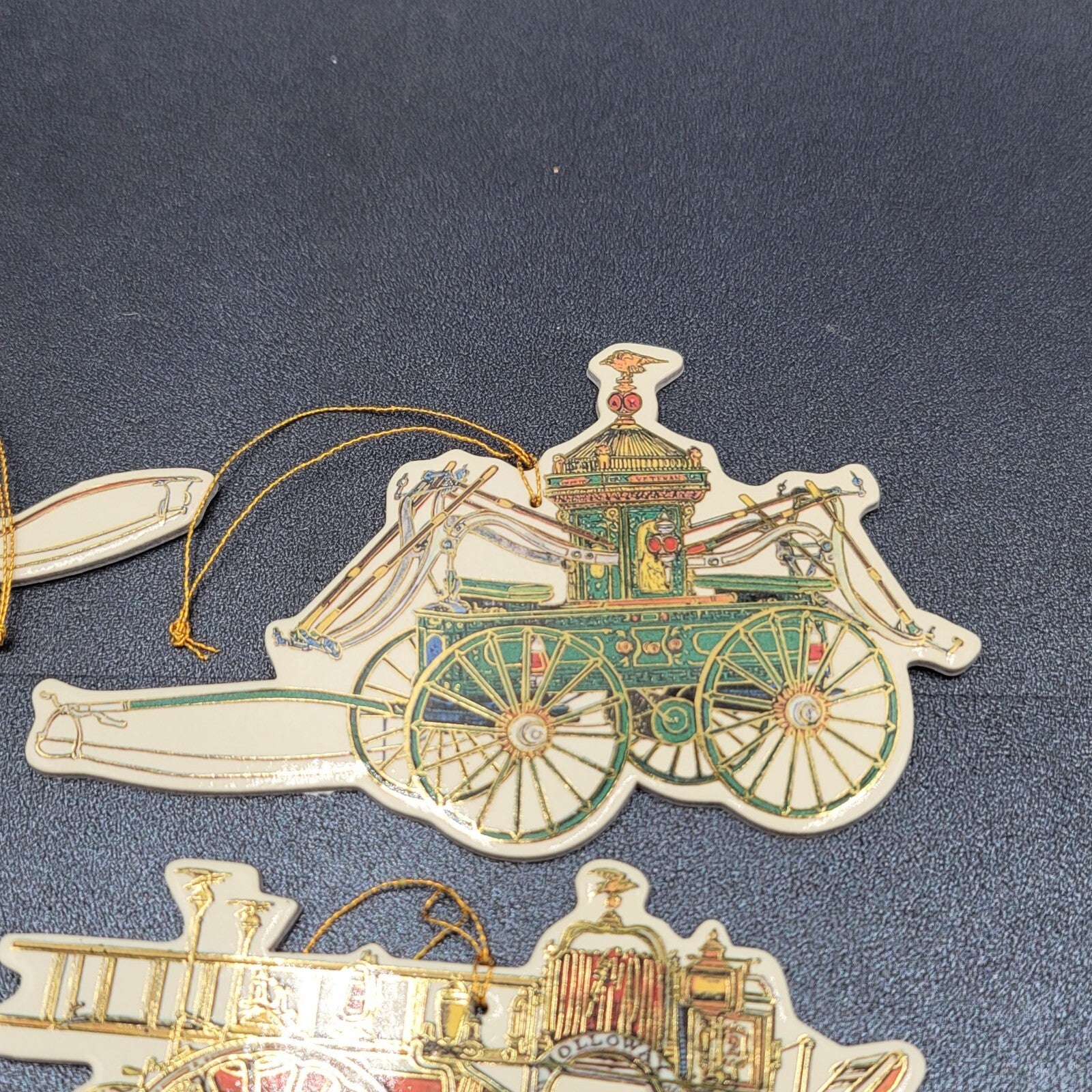 Vintage Shackman Diecut Gold Stamped 4 Ornaments Vehicles 1999