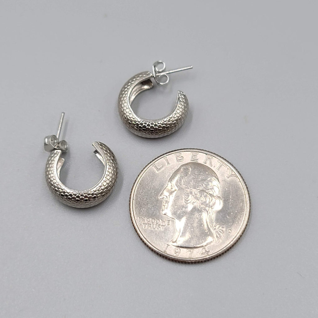 Small Hoop Pierced Earrings Silver tone Textured Hoops 1/2"