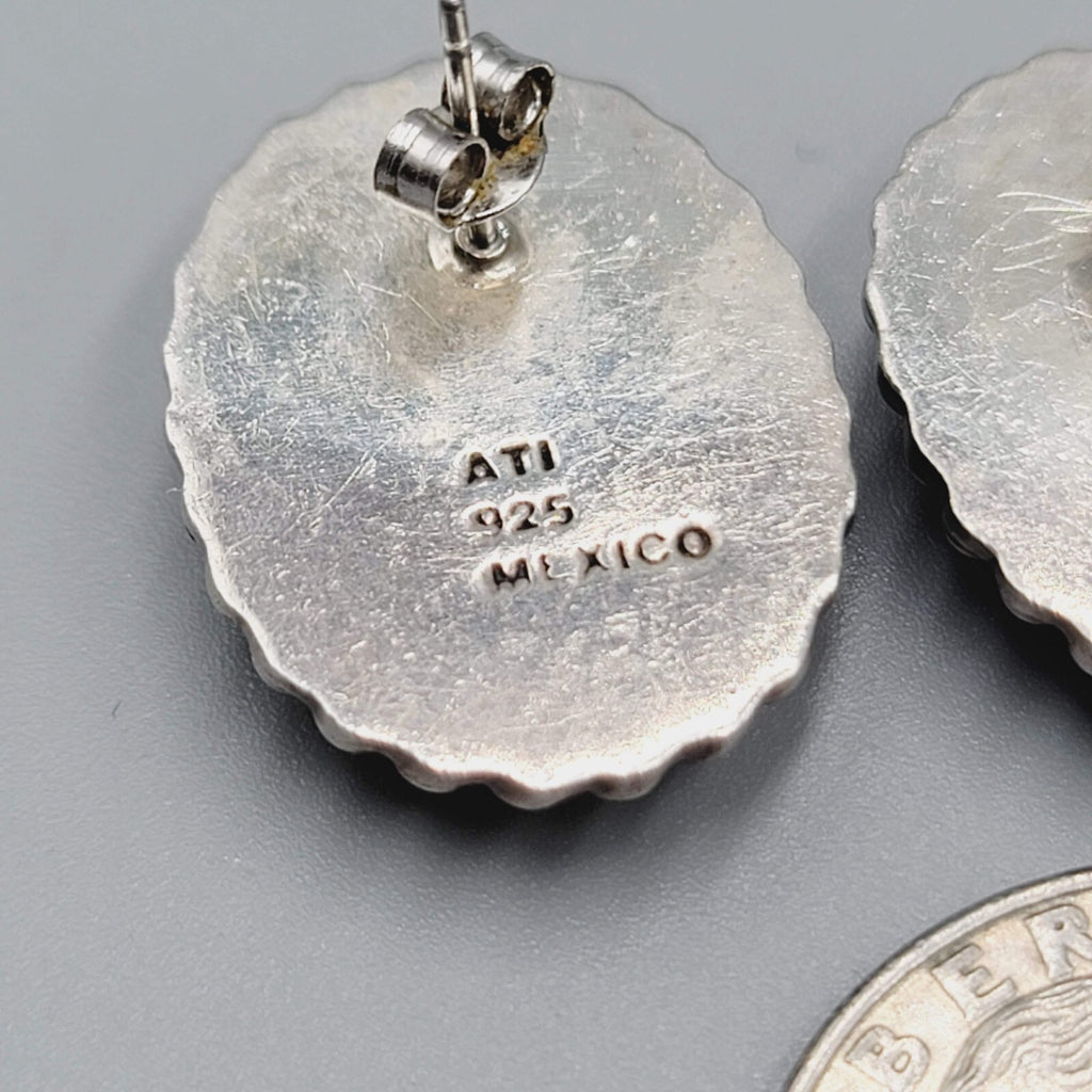 Vintage Signed ATI Mexico Sterling Silver MOP Pierced Earrings Mother of Pearl